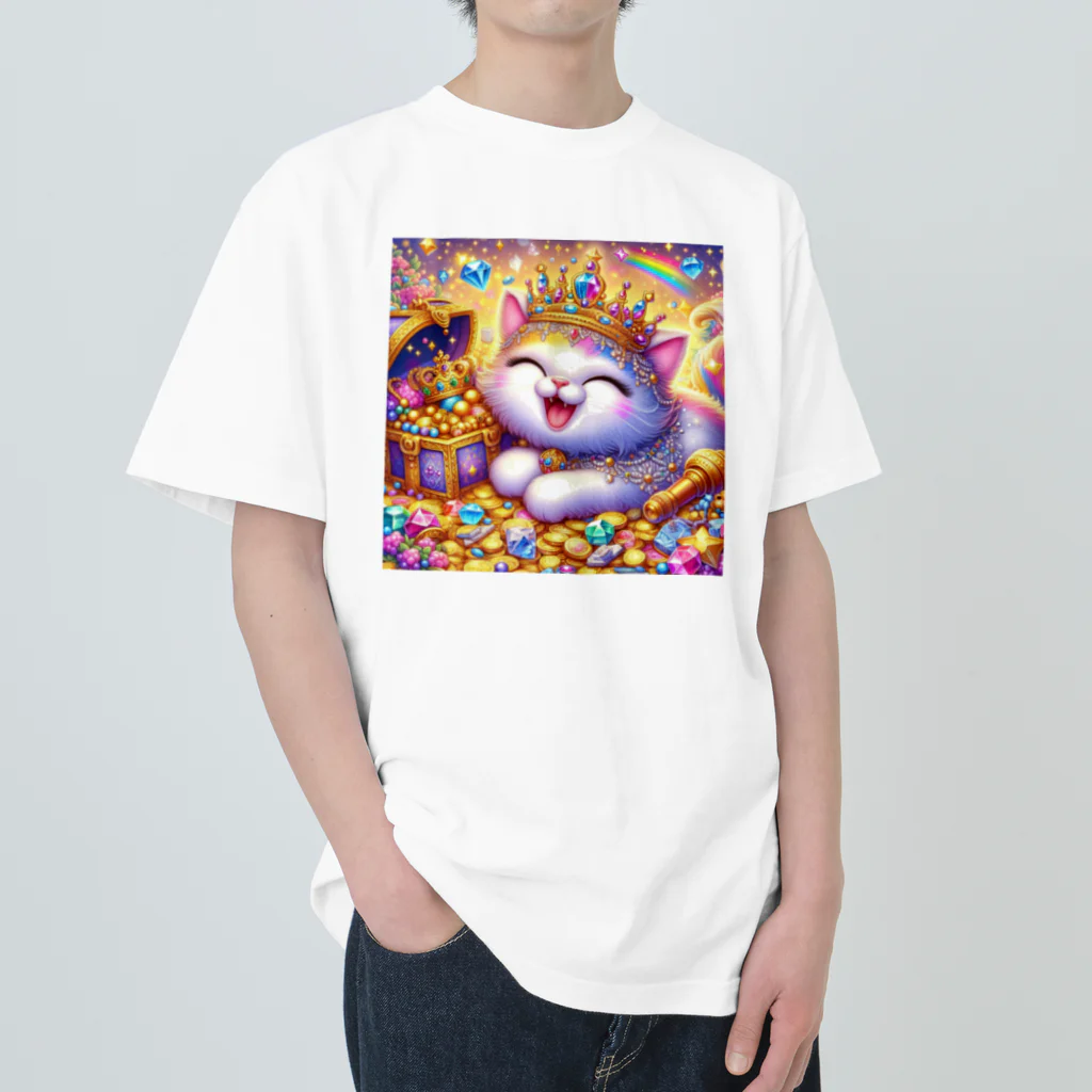 momoart8888の笑いが止まらない猫ちゃん🐈🩷 ヘビーウェイトTシャツ