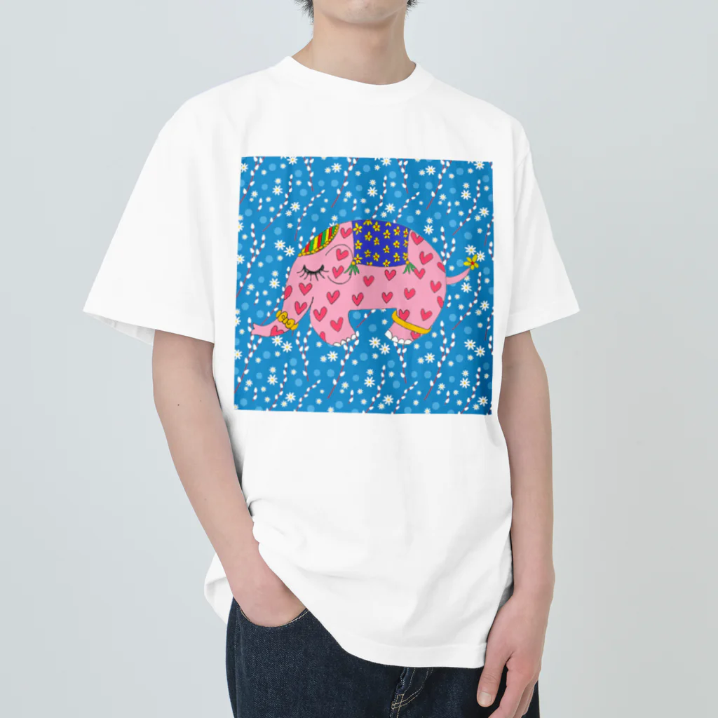 ピンクの象の幸福を呼ぶピンクの象 Heavyweight T-Shirt