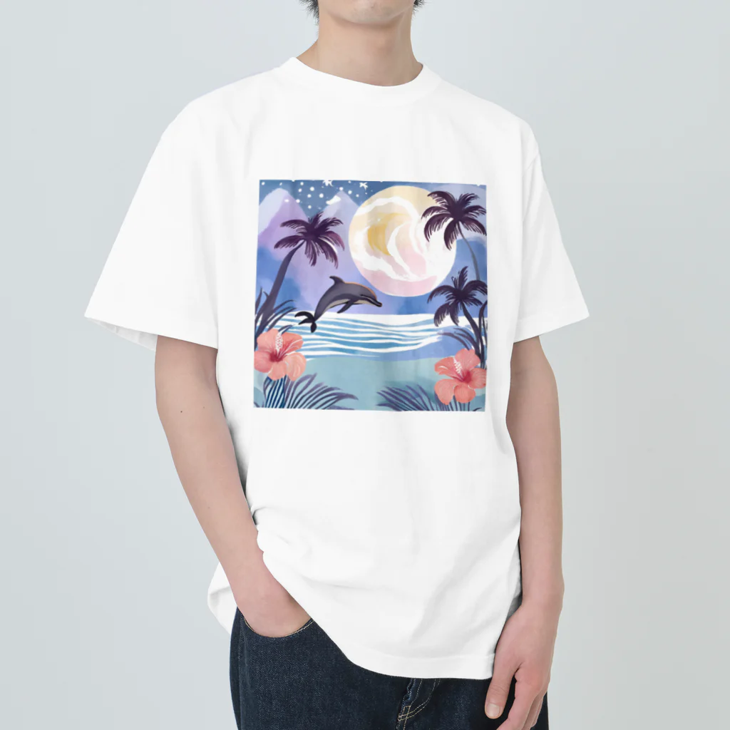 ハワイライフのイルカと満月 Heavyweight T-Shirt