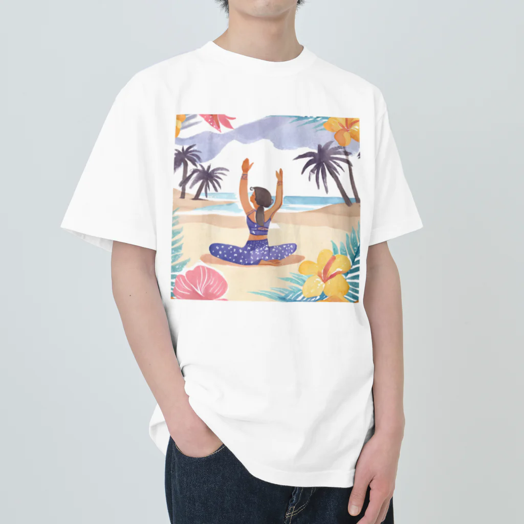 Kana Yamanakaのハワイで砂浜ヨガ Heavyweight T-Shirt