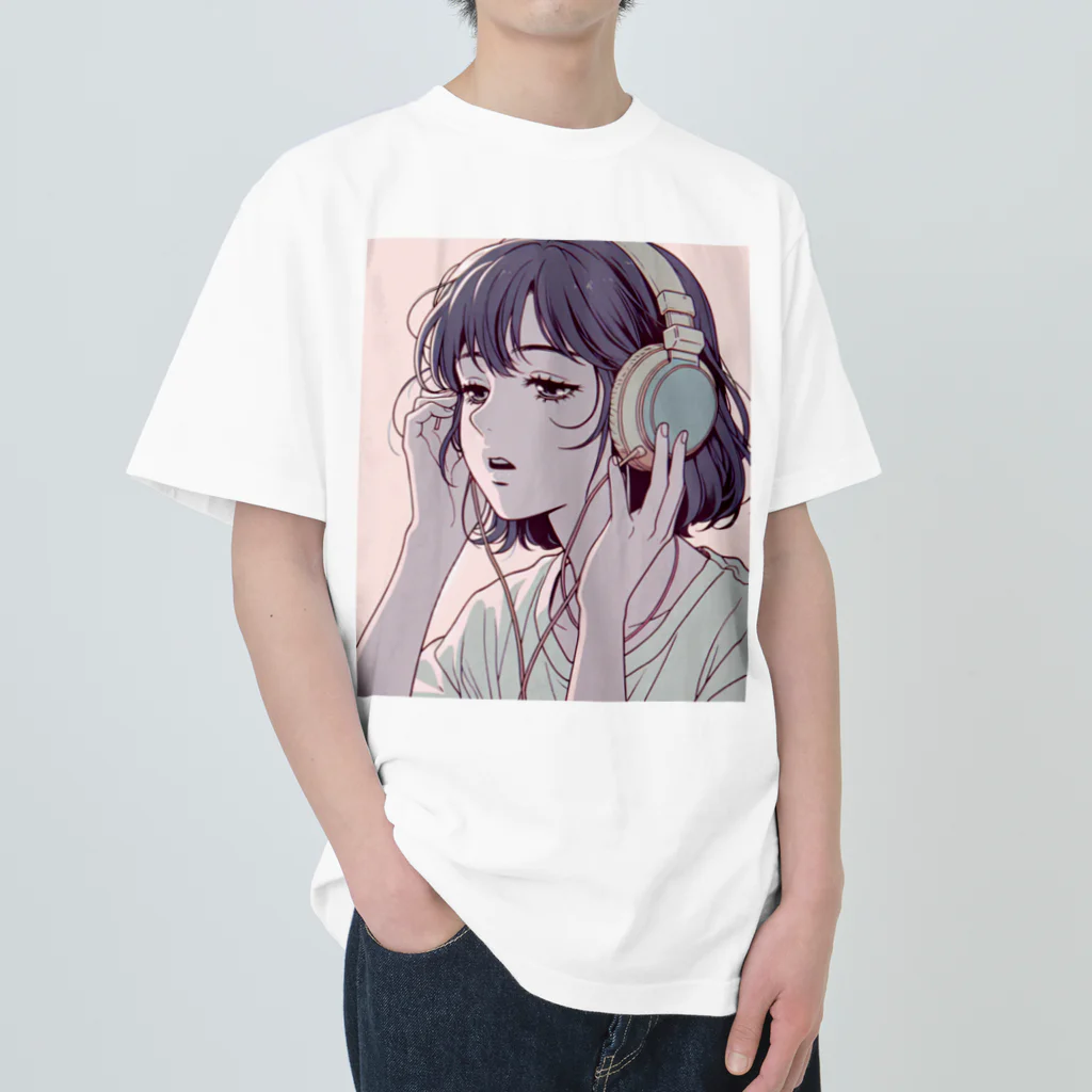 lamlamのヘッドフォンをしている女の子 Heavyweight T-Shirt