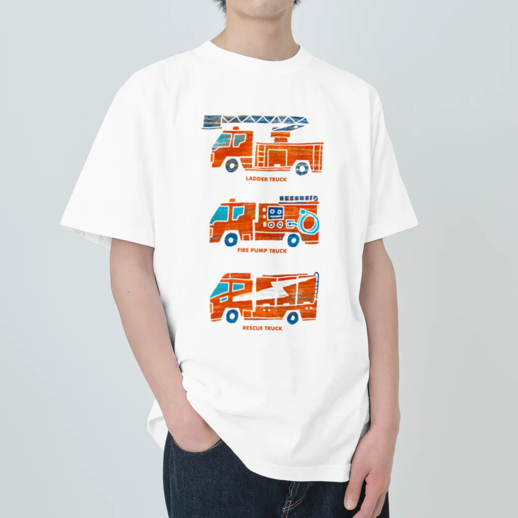 watasackの消防車（はしご車、ポンプ車、レスキュー車） ヘビーウェイトTシャツ