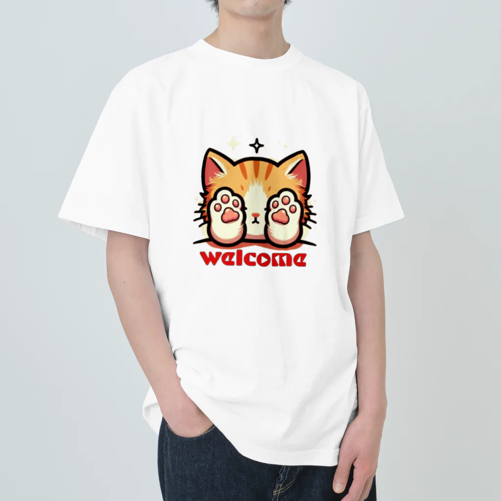 kk-welcomeの肉球で目隠し猫ちゃん ヘビーウェイトTシャツ