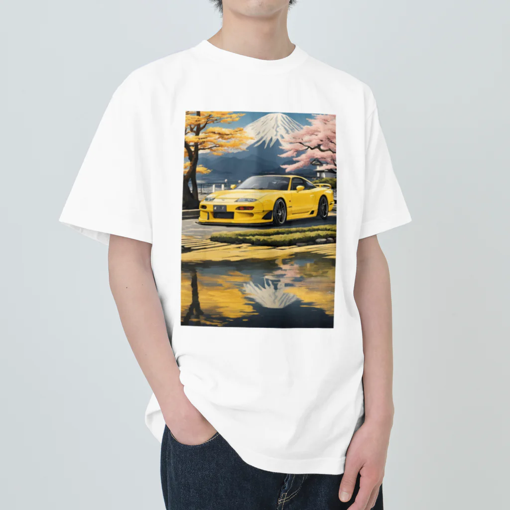 JapanCarStyleの黄色いスポーツカーと日本の風景3 Heavyweight T-Shirt