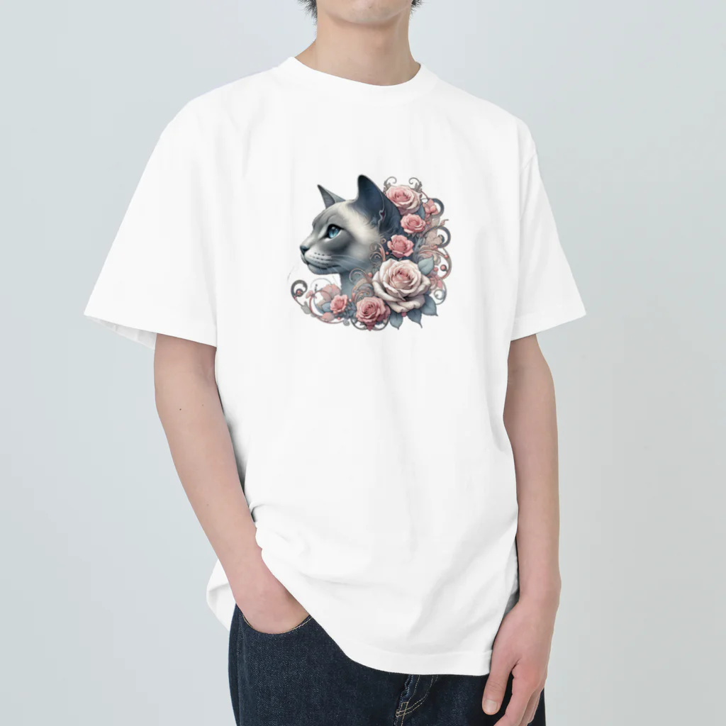 An_Momoのバラ猫ちゃん🌹 ヘビーウェイトTシャツ