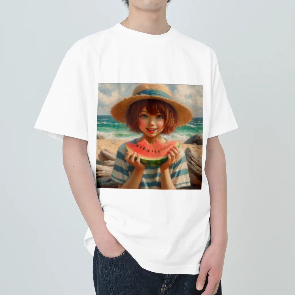 SEKAIJUのスイカと海と女の子 Heavyweight T-Shirt