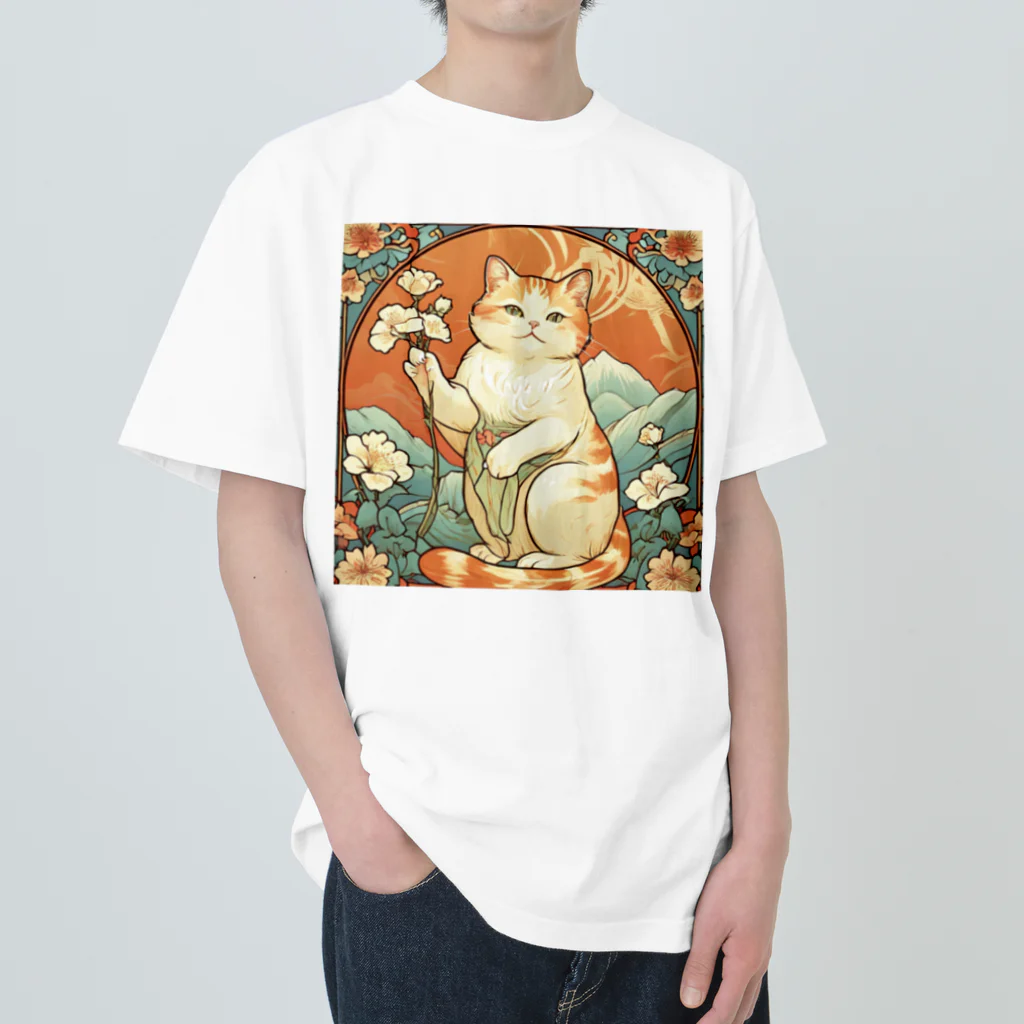 ゆまちゃんの開運雑貨屋さんの幸運を招いてない猫。花を持ってるだけよね Heavyweight T-Shirt