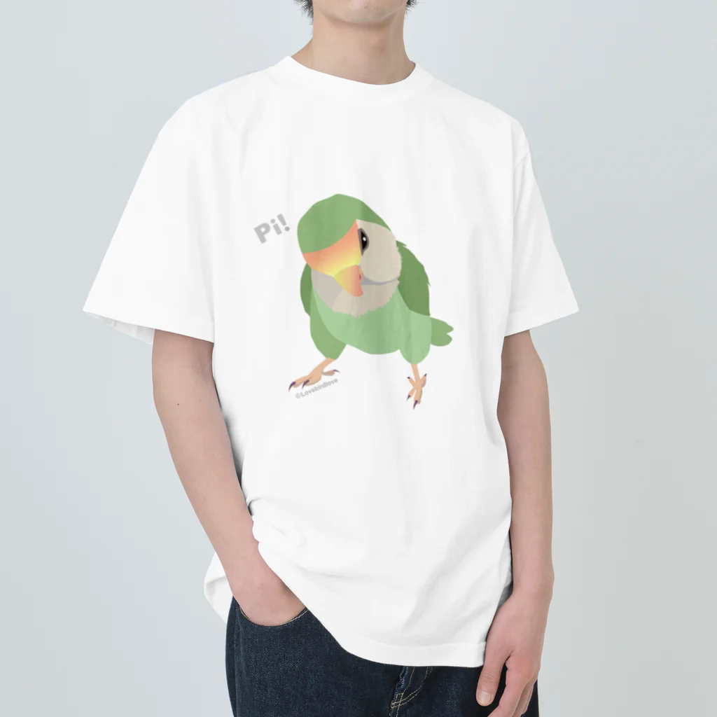 コザクラインコSHOP (kotorigoto/Lovebirdlove)のPi! コザクラインコ(シーグリーン） ヘビーウェイトTシャツ