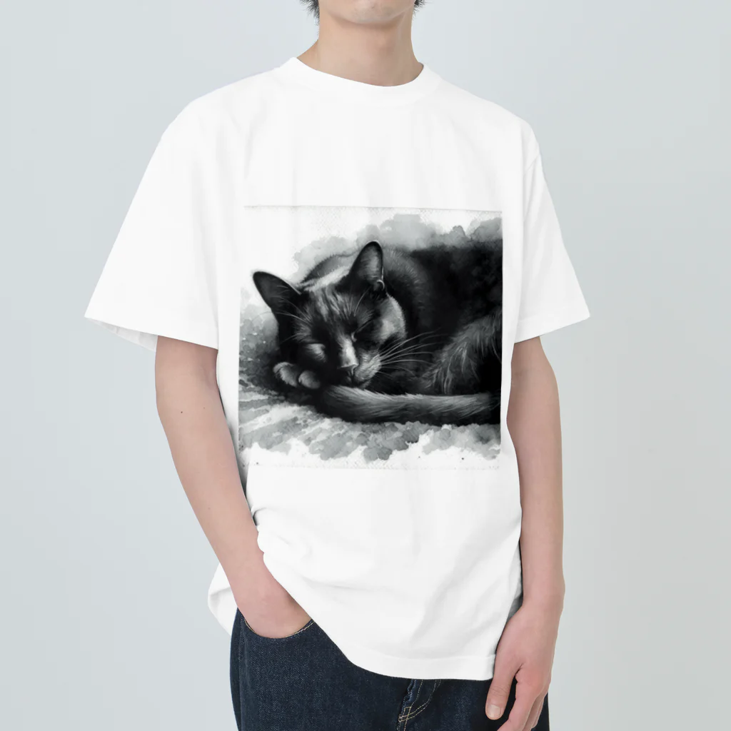 クロネコの猫のお昼寝シリーズ Heavyweight T-Shirt