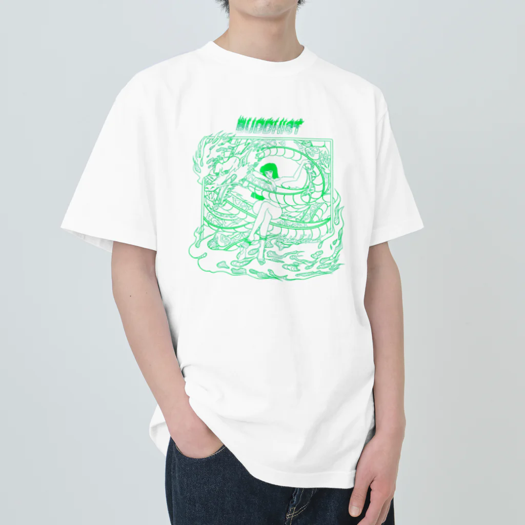 深見葵真のBUDDHIST 辰　fluorescent green Heavyweight T-Shirt