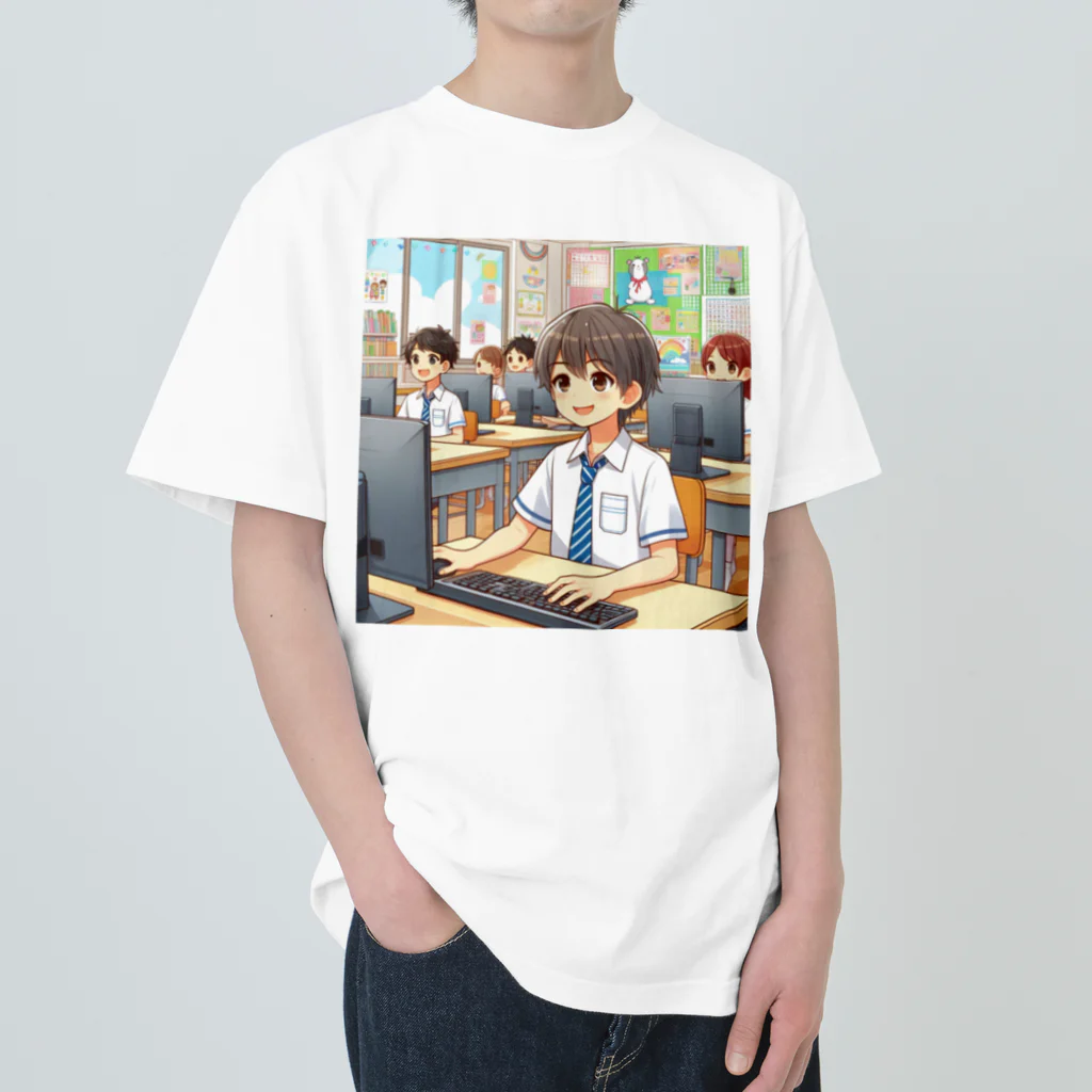 可愛い男の子イラスト販売所　By,keicyanの男の子　中学1年生　パソコン部 Heavyweight T-Shirt