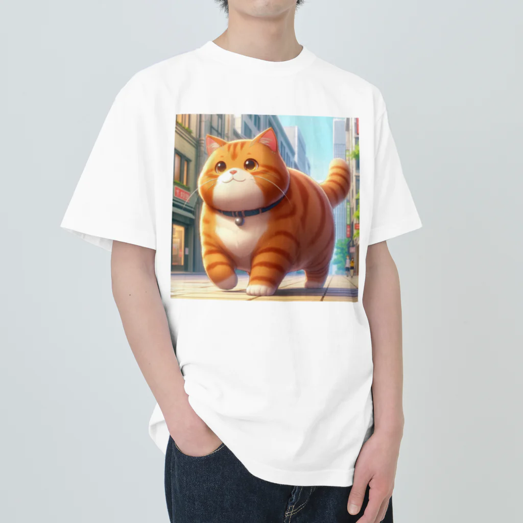 レールファン&スピリチュアルアイテムショップのデブ猫 ヘビーウェイトTシャツ