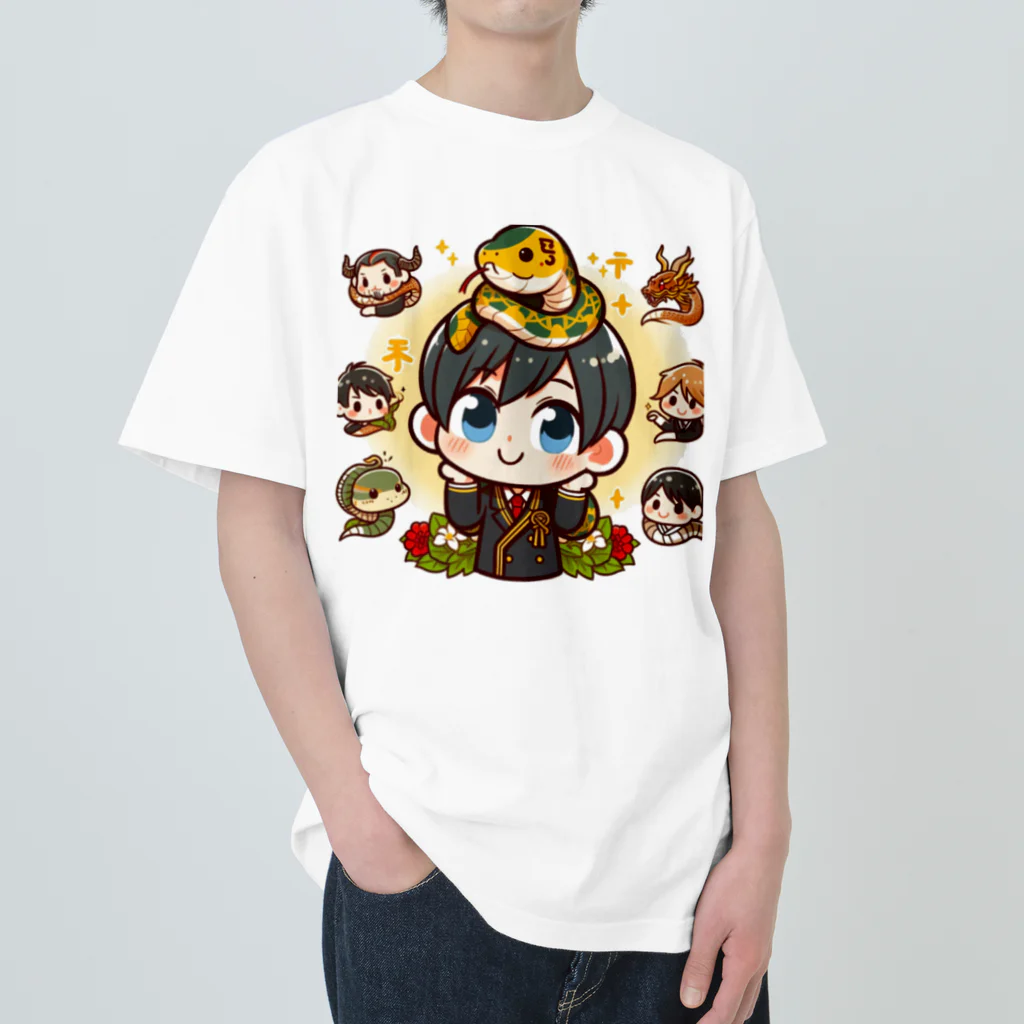 可愛い男の子イラスト販売所　By,keicyanの男の子　中学1年生　干支：巳（み）：蛇 Heavyweight T-Shirt