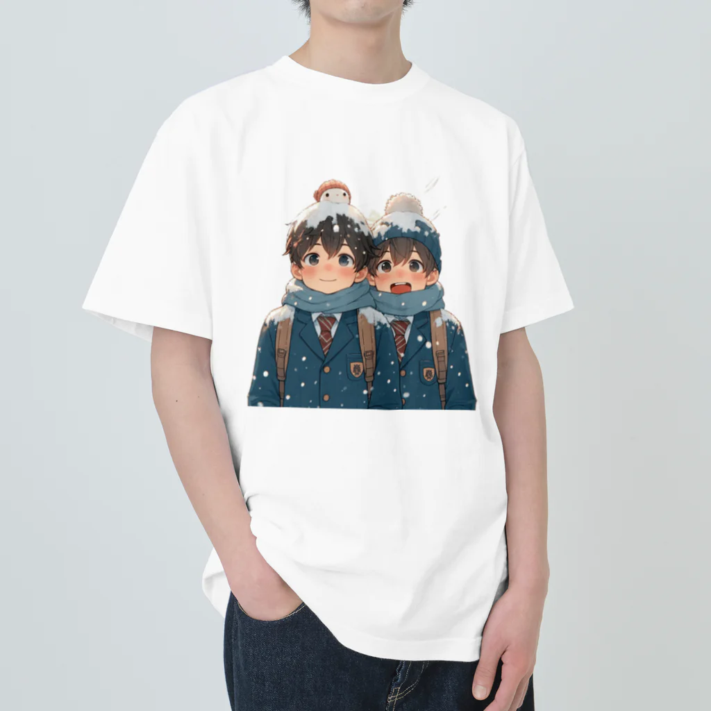 可愛い男の子イラスト販売所　By,keicyanの男の子　中学1年生　冬 ヘビーウェイトTシャツ