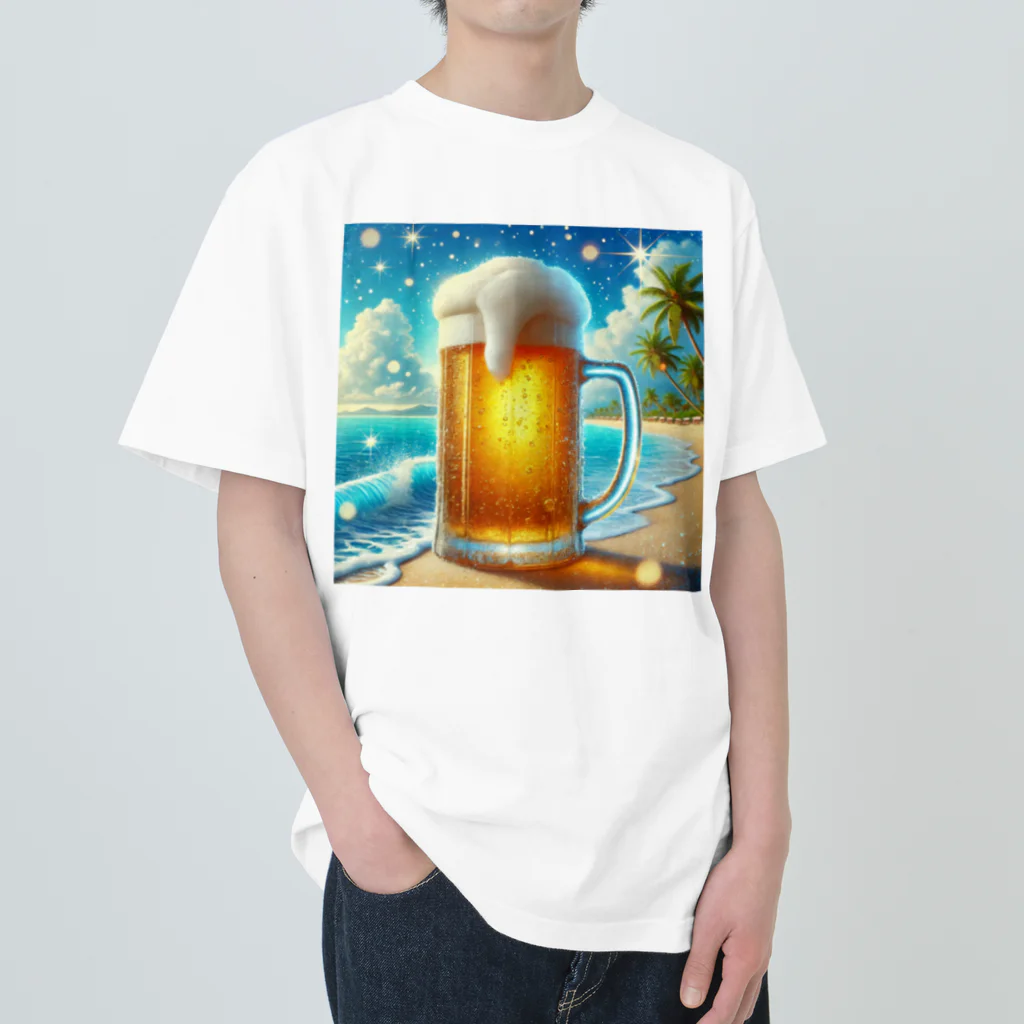 Snow-peaceのビーチとビールの楽園 ヘビーウェイトTシャツ