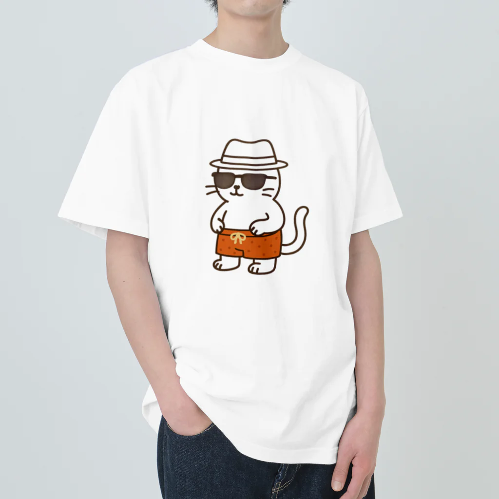 マカロンのサングラスをかけたネコ Heavyweight T-Shirt