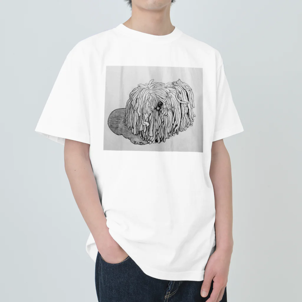 光平洋子のかしこいプーリー犬が振り向いた。puli illustration  Heavyweight T-Shirt