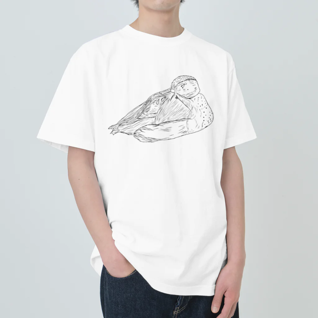 Lily bird（リリーバード）のおねんねクビワコガモ 線画 Heavyweight T-Shirt