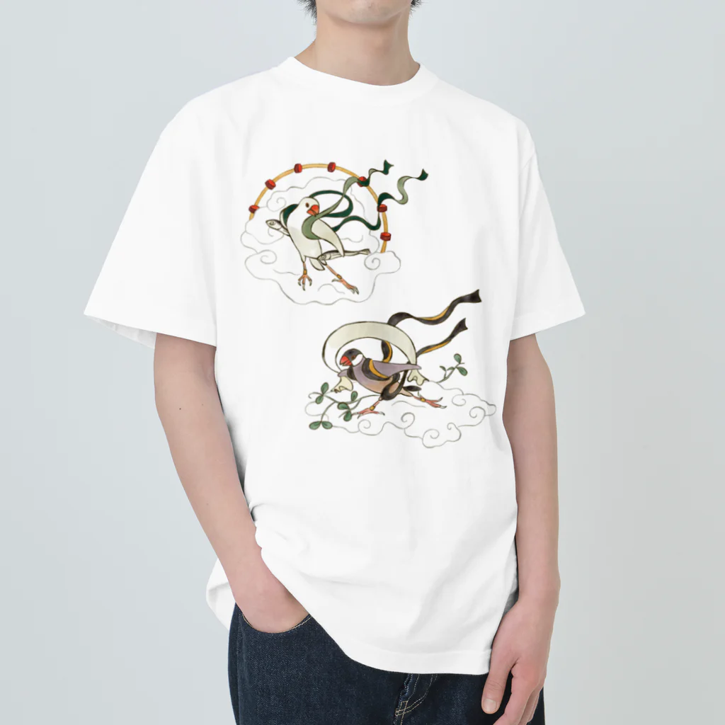 もしもしこちら文鳥の文鳥風神雷神 ヘビーウェイトTシャツ