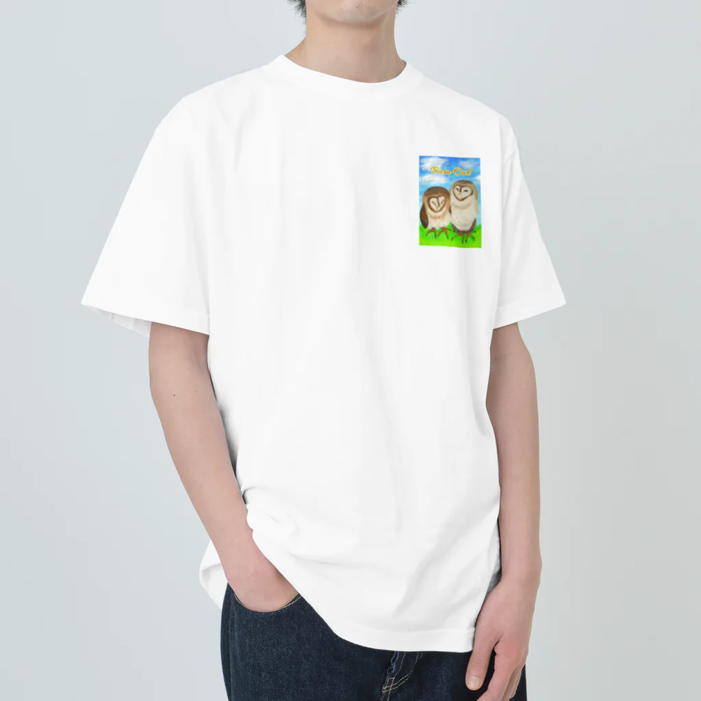 Lily bird（リリーバード）の草原とメンフクロウず（ロゴ入り）② Heavyweight T-Shirt