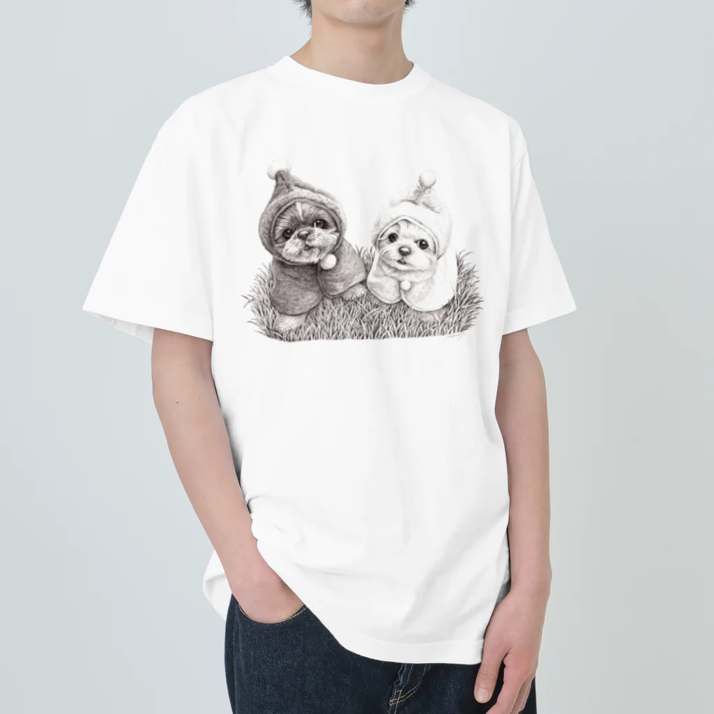 Momojiの犬画のぽんちょ隊 ヘビーウェイトTシャツ