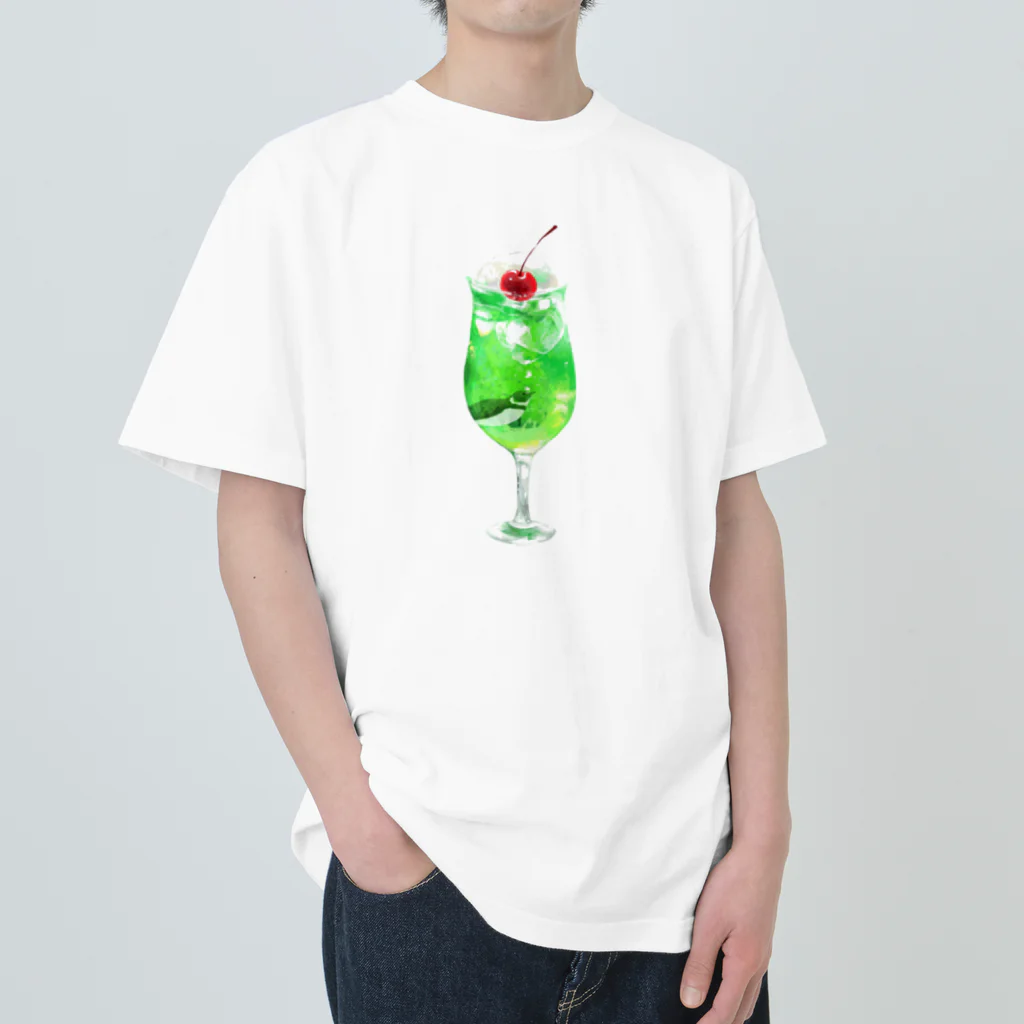 ぽっけのメロンソーダとペンギン ヘビーウェイトTシャツ