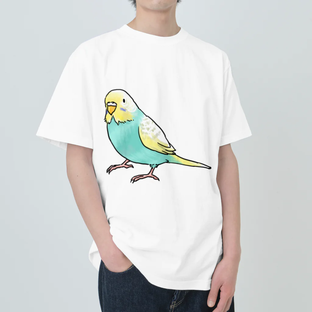 まめるりはことりのごきげんセキセイインコ【まめるりはことり】 ヘビーウェイトTシャツ