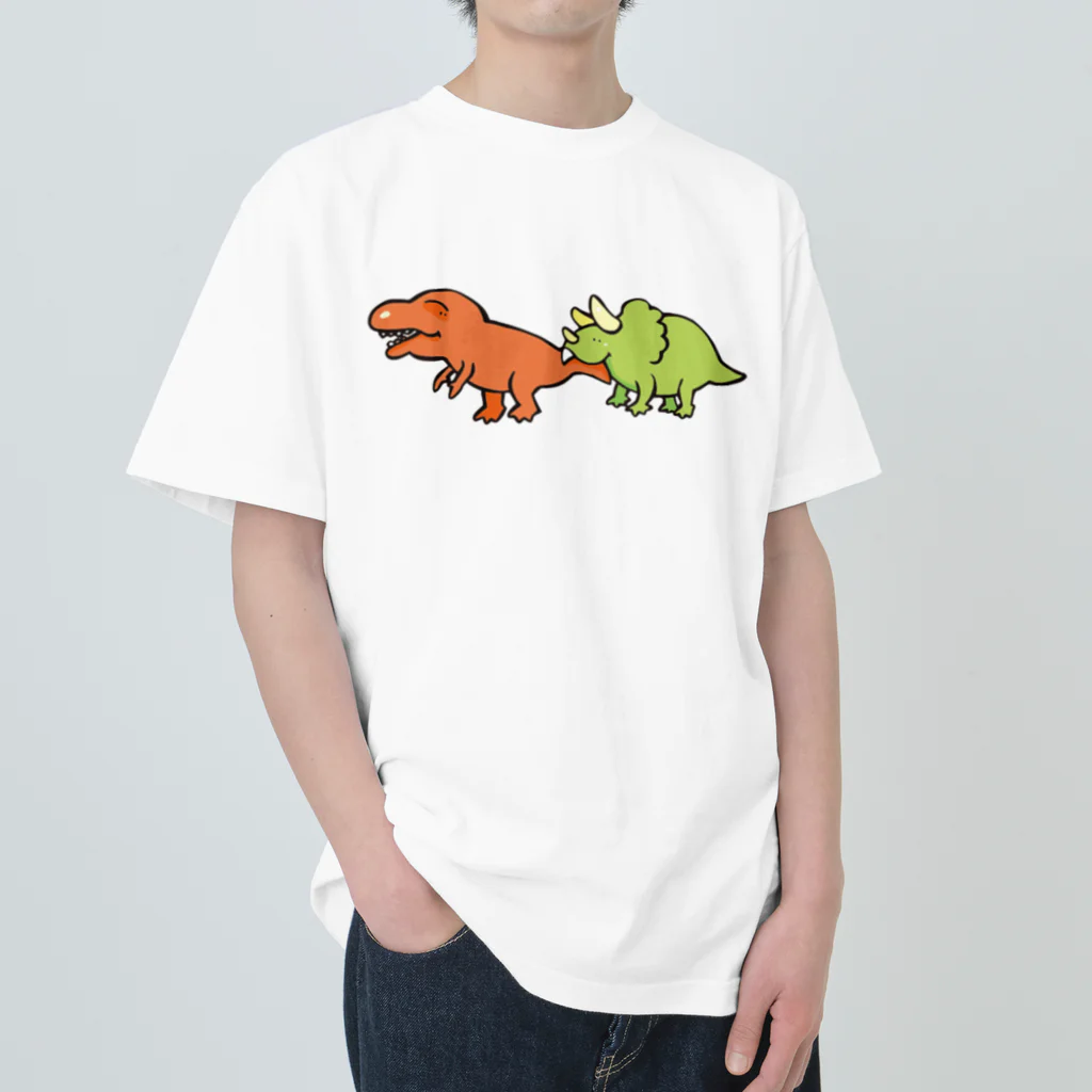 カタオカナオのカムカム恐竜（ティラノサウルス×トリケラトプス） ヘビーウェイトTシャツ