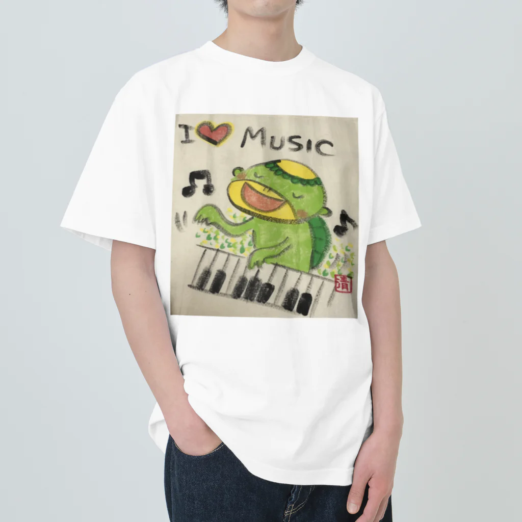 KIYOKA88WONDERLANDのピアノかっぱくん Piano Kappa-kun ヘビーウェイトTシャツ