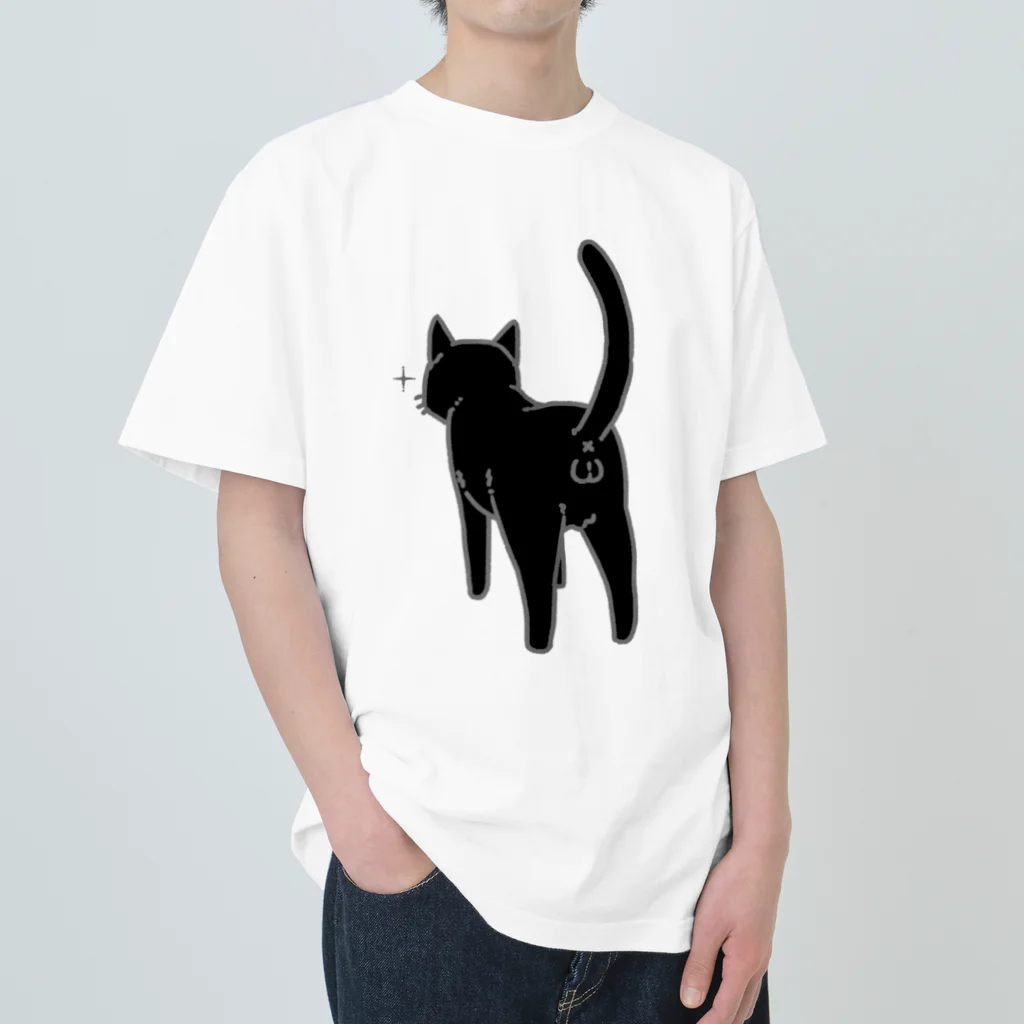 Riotoのねこけつω（黒猫） ヘビーウェイトTシャツ