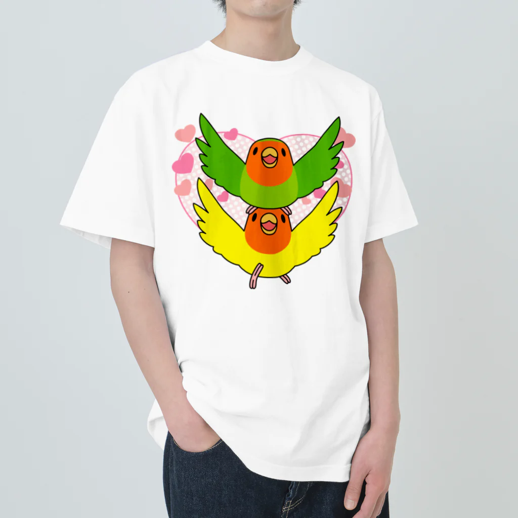 まめるりはことりのラブリーコザクラインコ【まめるりはことり】 ヘビーウェイトTシャツ