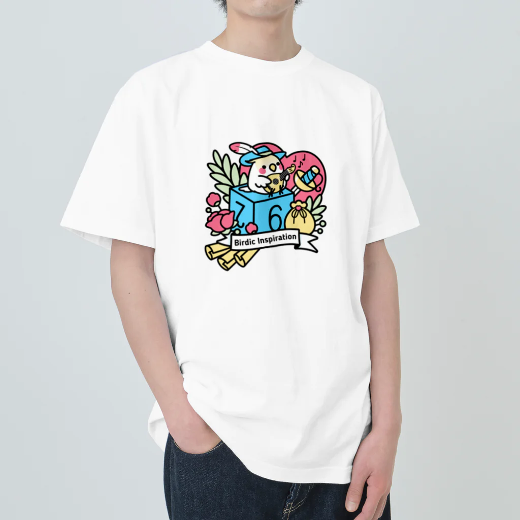 Cody the LovebirdのChubby Bird オカメインコとマンドリン　Birdic Inspiration Heavyweight T-Shirt