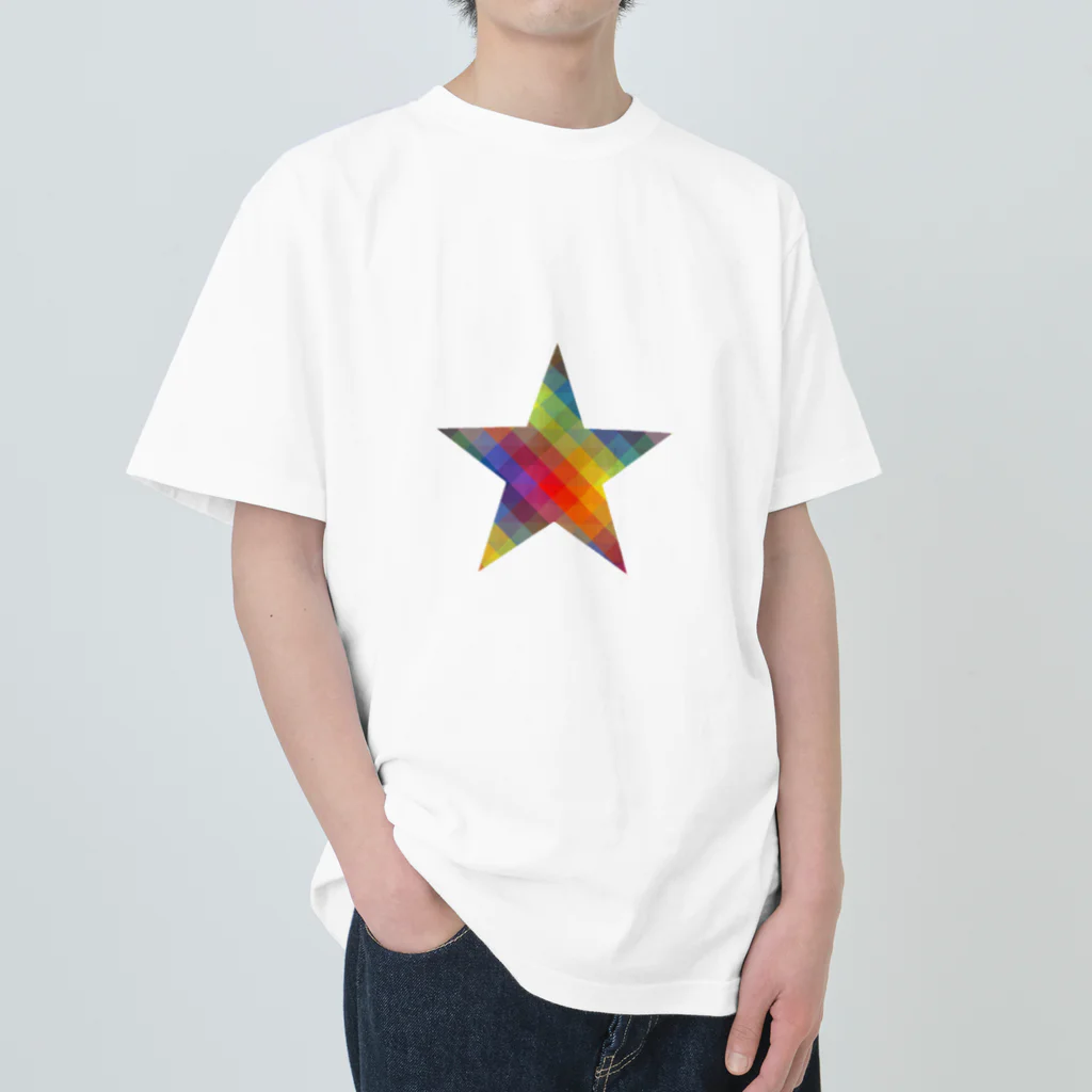 綺麗何学模様の虹×スター×虹（ホワイト） ヘビーウェイトTシャツ