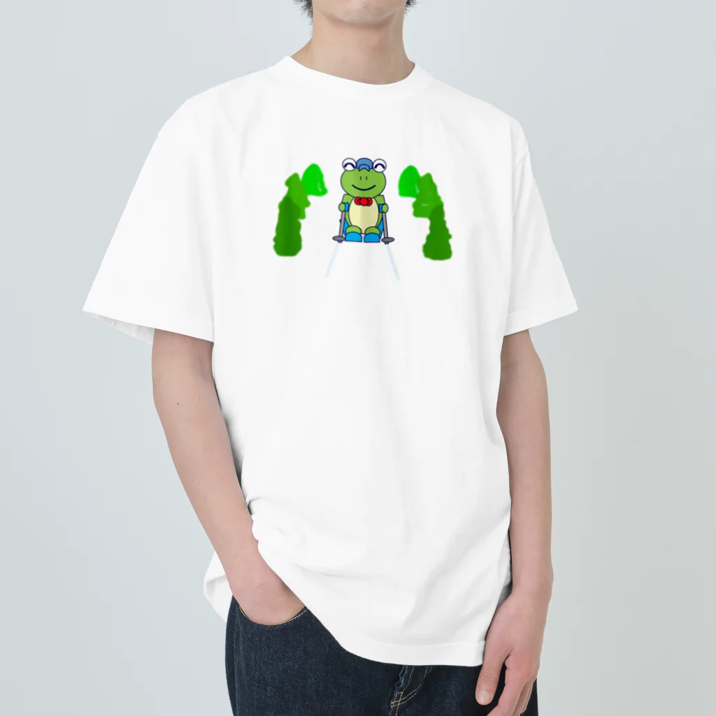 🐸かえるさんと仲間たち🐸のスキーとかえるさん ヘビーウェイトTシャツ