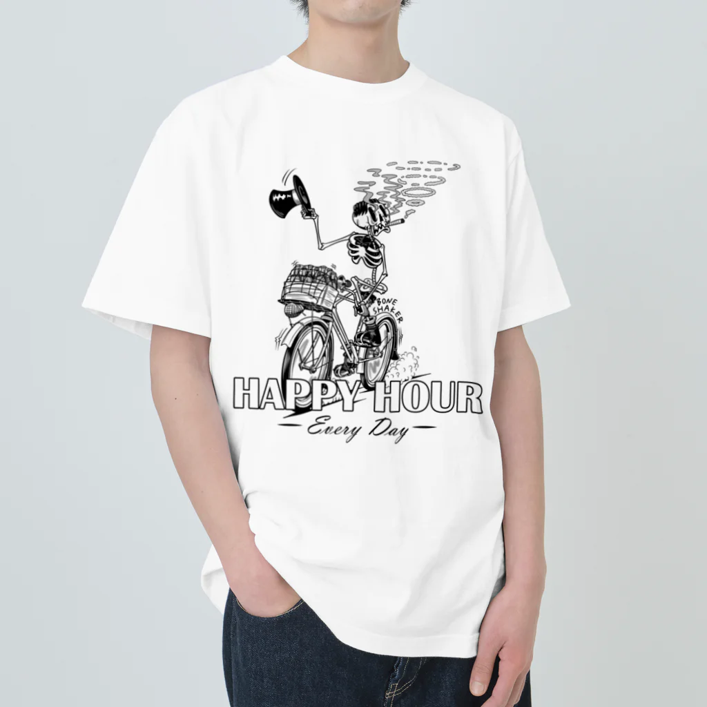 nidan-illustrationの"HAPPY HOUR"(B&W) #1 ヘビーウェイトTシャツ