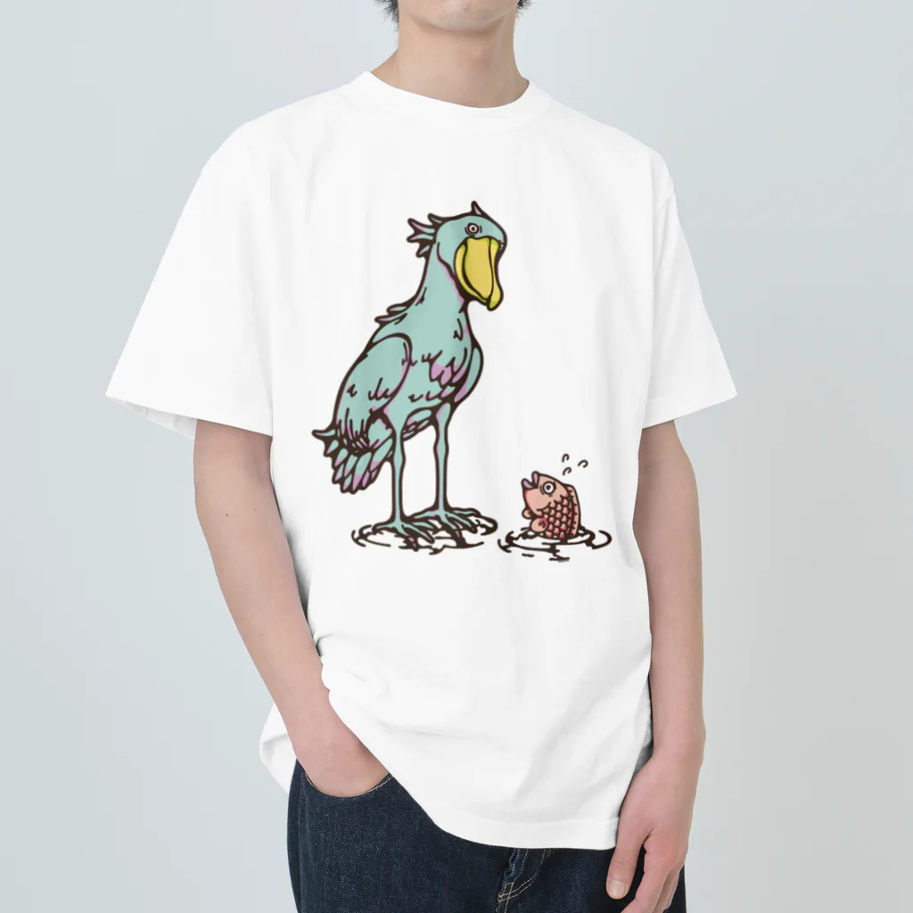 Cɐkeccooのハシビロコウとサカナ‐カラフル ヘビーウェイトTシャツ