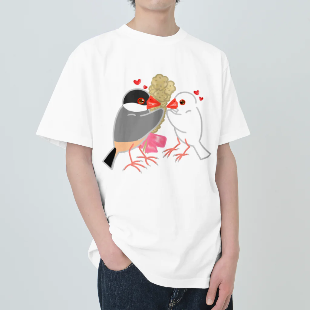 Lily bird（リリーバード）の粟穂をプレゼント 桜&白文鳥 ヘビーウェイトTシャツ