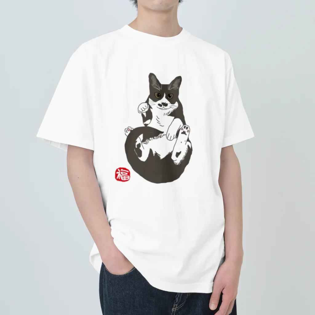 小鳥と映画館の加筆版 招き猫 ハチワレ Heavyweight T-Shirt