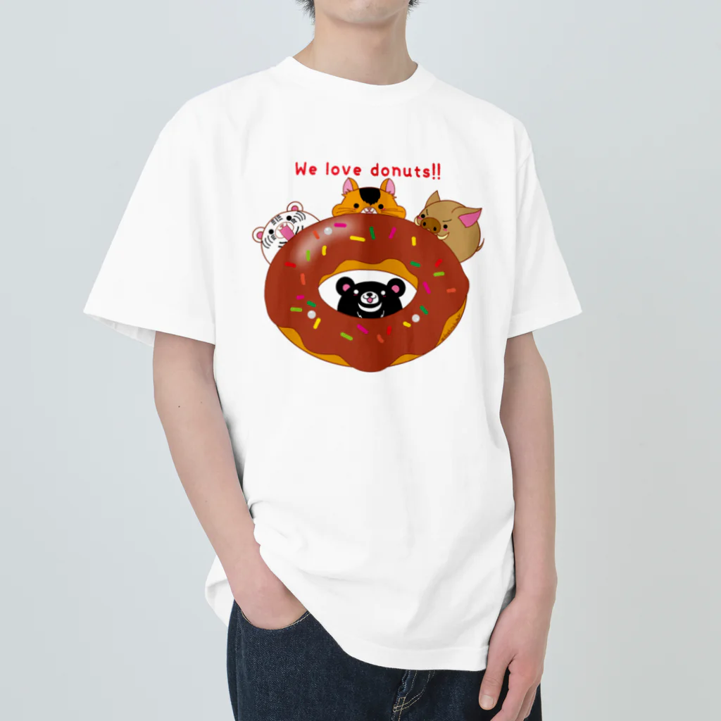 Draw freelyのWe love donuts!!  ヘビーウェイトTシャツ