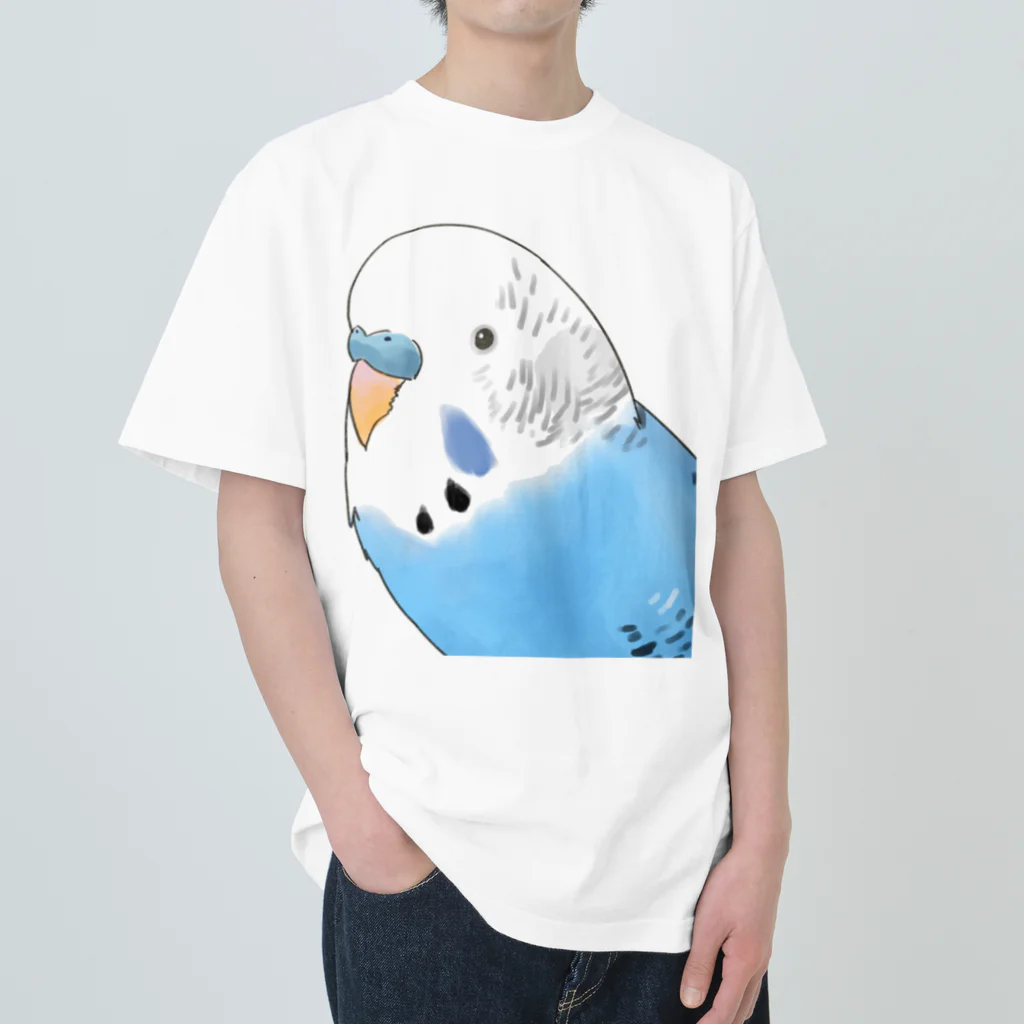 まめるりはことりの見つめるセキセイインコちゃん【まめるりはことり】 ヘビーウェイトTシャツ