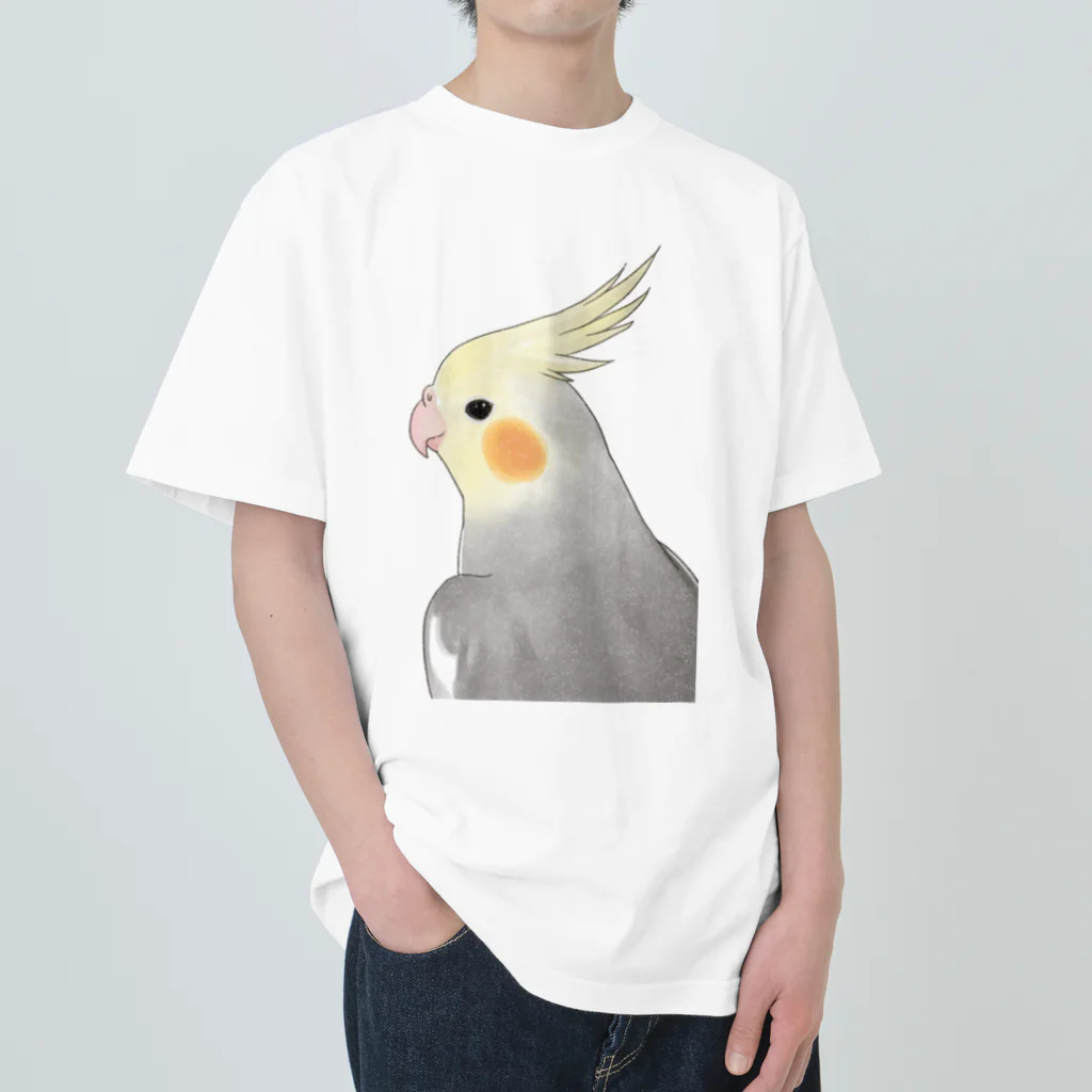 まめるりはことりの見つめるオカメインコちゃん【まめるりはことり】 ヘビーウェイトTシャツ