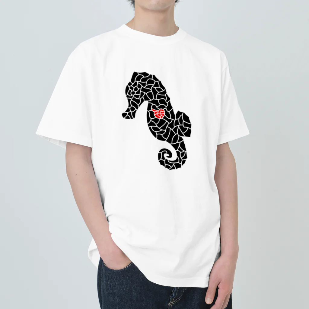 生物＝ケモノのヲ店の『tiles』Sea horse Heavyweight T-Shirt