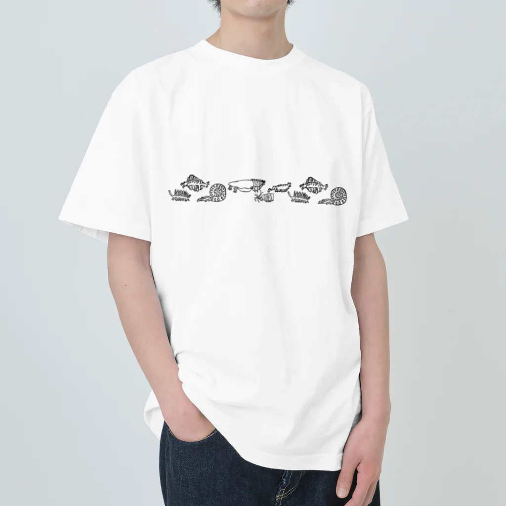 はんこや　ののの長く並ぶ古代生物 ヘビーウェイトTシャツ