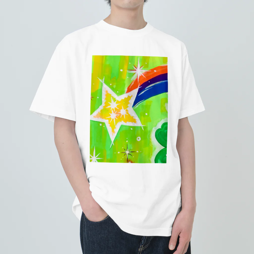 🐶シュナといろいろ🎨の流れ星　(グリーン) ヘビーウェイトTシャツ