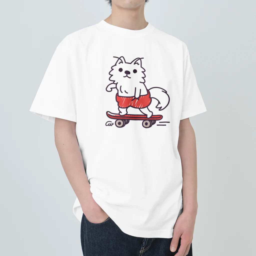 イラスト MONYAAT の赤ぱんポメラのスケボー Heavyweight T-Shirt