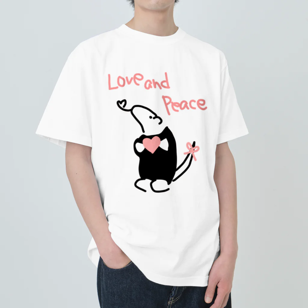 ミナミコアリクイ【のの】のLove and Peace ヘビーウェイトTシャツ