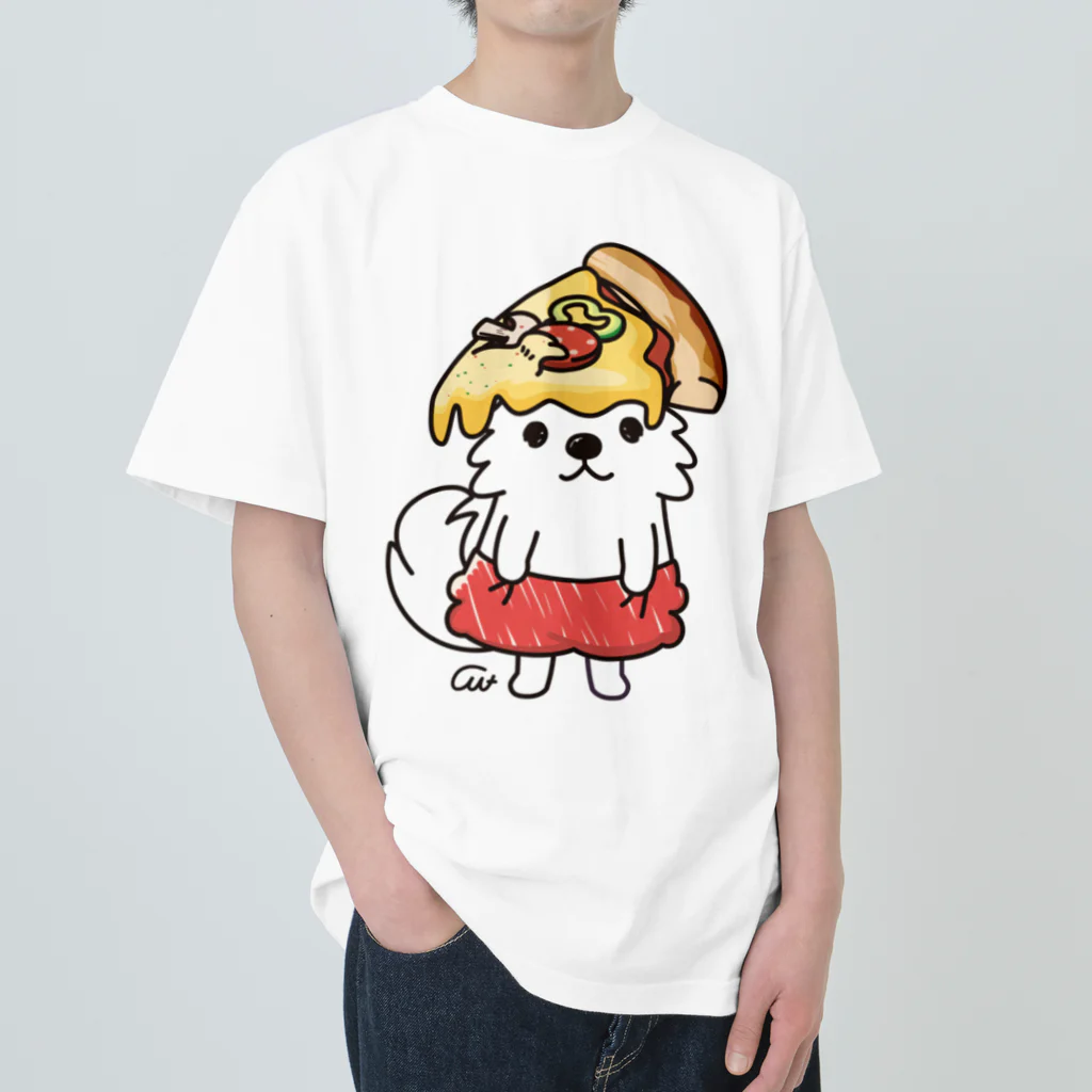 イラスト MONYAAT のPIZZAゲットした　ポメラニアン Heavyweight T-Shirt