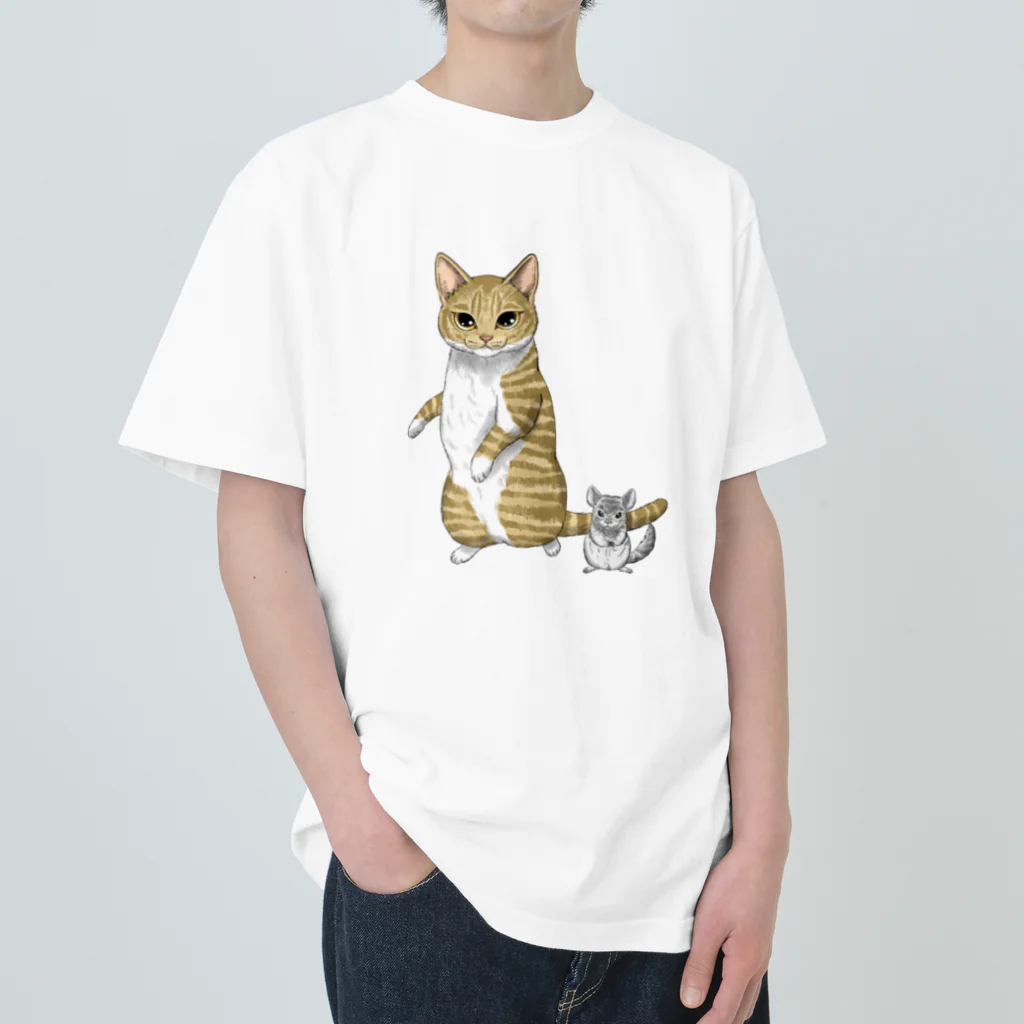 縁-yukari-の猫とチンチラ ヘビーウェイトTシャツ