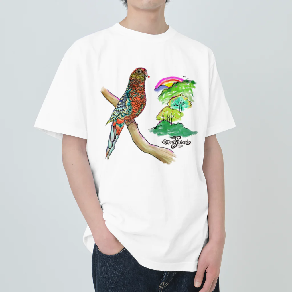 ソラネコ本舗（meg－micro）のココノエインコ　赤い実を届けに ヘビーウェイトTシャツ