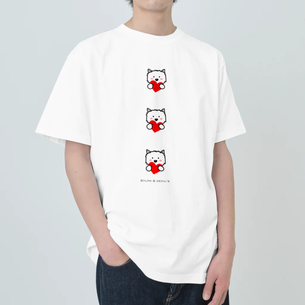 Kizplanning 「Sylph&Devil's」のしろいぬルッチー【ピースハート】 ヘビーウェイトTシャツ